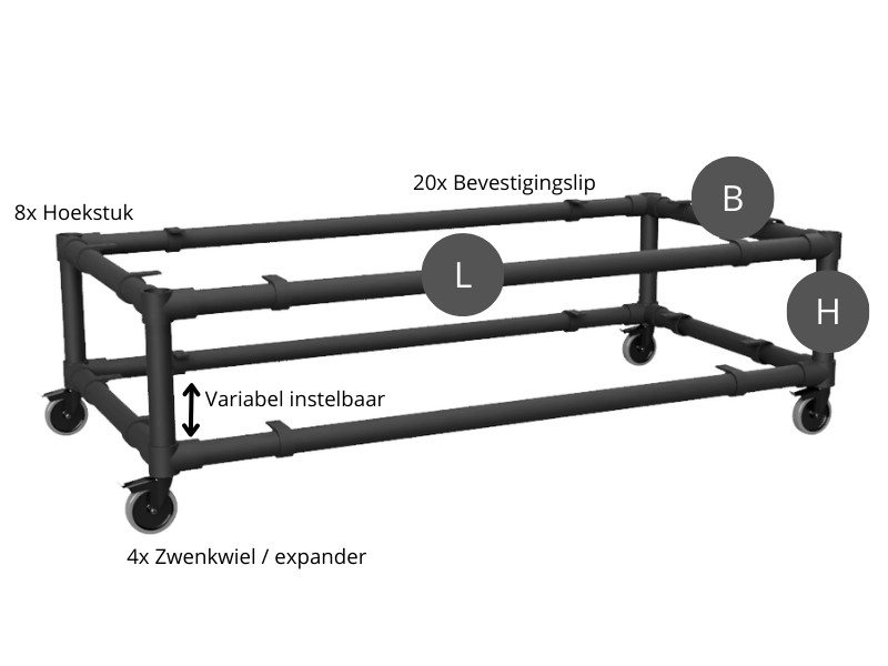 Steigerbuis tv meubel voor steigerhout uit zwarte buis Ø 33,7 mm met poten